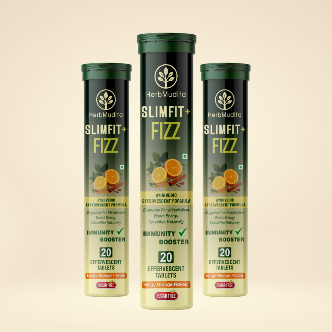 HerbMudita SLIMFIT+ FIZZ – Ayurvedic Effervescent Tablets (Tangy Orange Flavour)