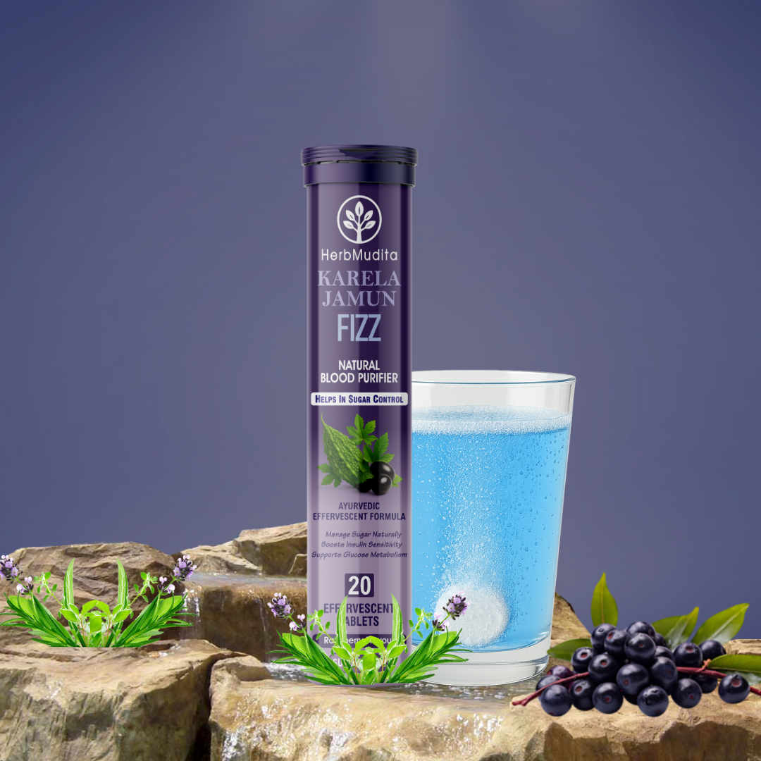 HerbMudita Karela Jamun FIZZ – Ayurvedic Effervescent Tablets (Raspberry Flavour)