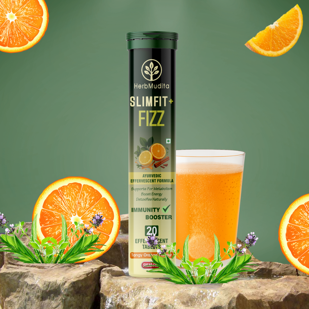 HerbMudita SLIMFIT+ FIZZ – Ayurvedic Effervescent Tablets (Tangy Orange Flavour)